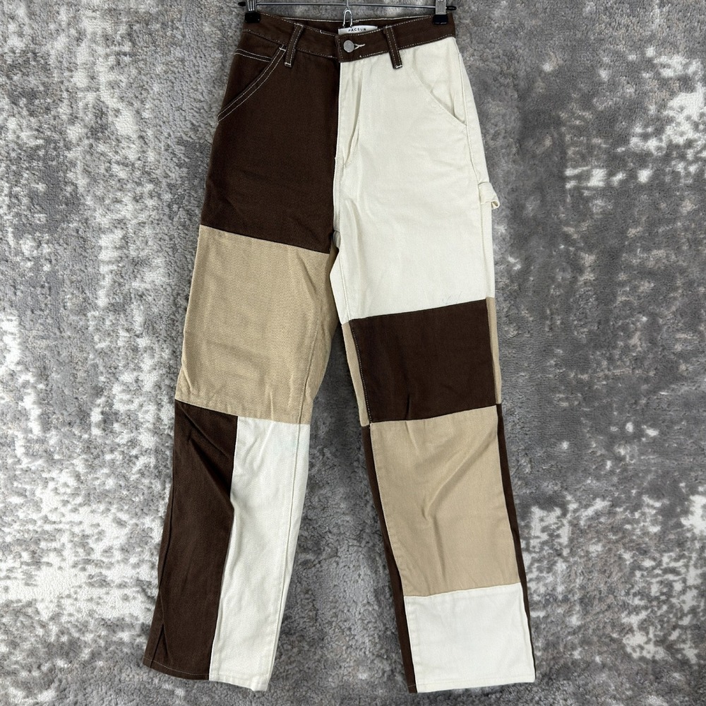 PacSun Size 24 Patchwork Colorblock Carpenter Straight Leg Pants Brown Womens